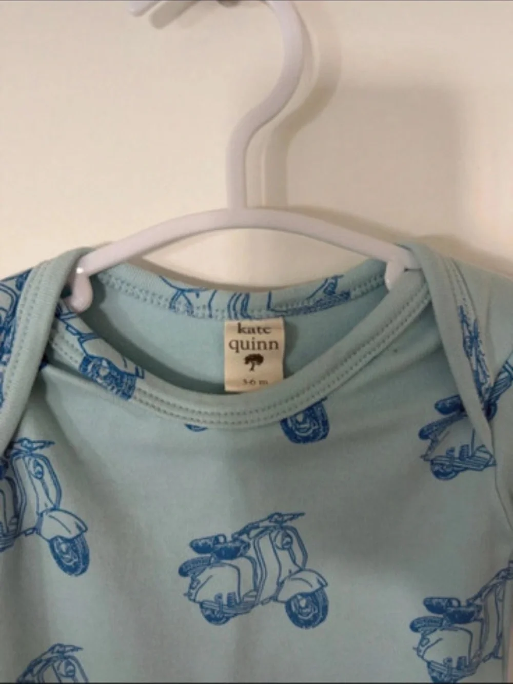 kate quinn Light Blue Footed One-Piece Pajamas with Blue Scooter Print